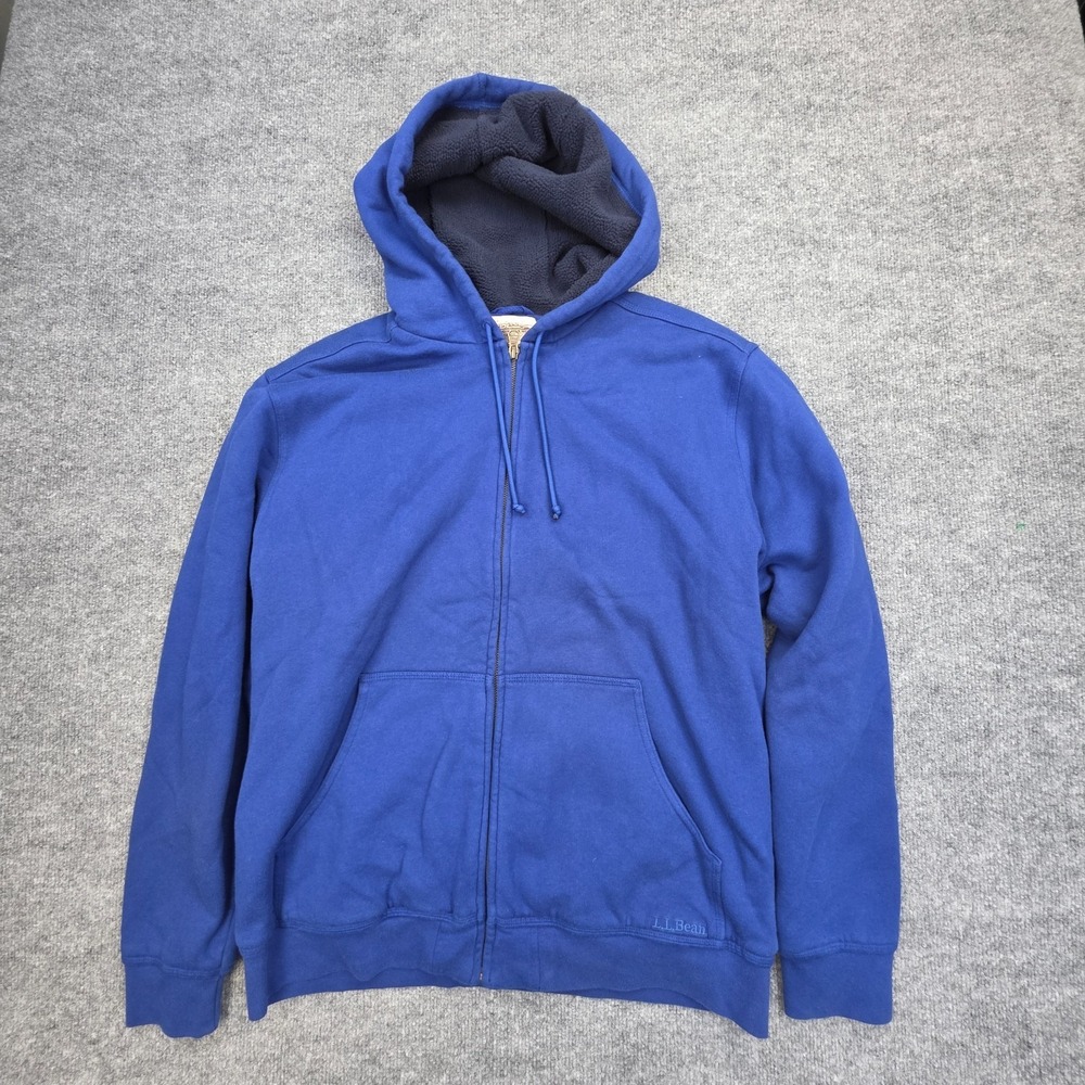 LL Bean Katahdin Iron Works Hoodie Mens M Blue Fleece Lined Heavy Full Zip